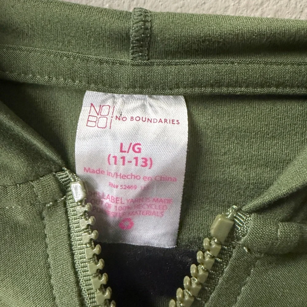 No Boundaries Olive Green Half-Zip Hooded Midi Dress-Juniors L (11–13)| Like New